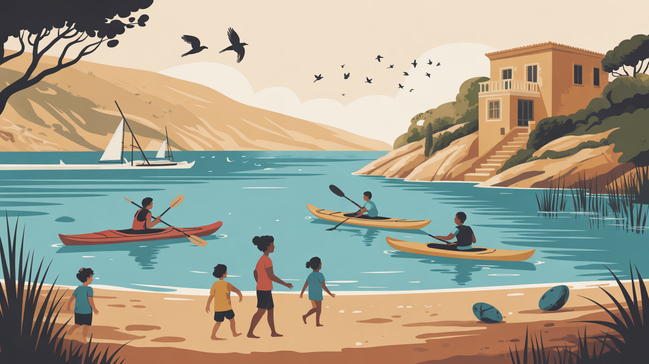 Kayak paddle plage du Liamone Corse enfants