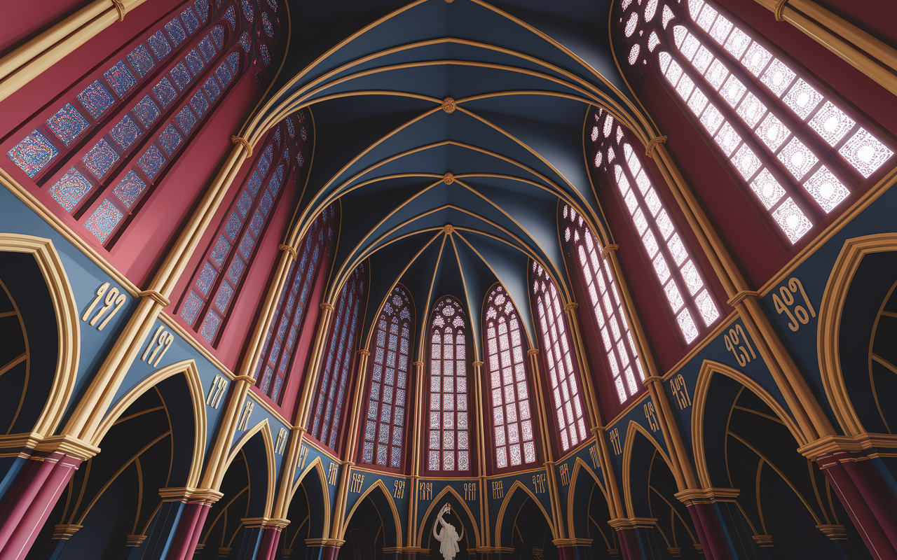 Vue architecture église Matthias Budapest, toiture losanges, rosace illuminée, piliers colorés