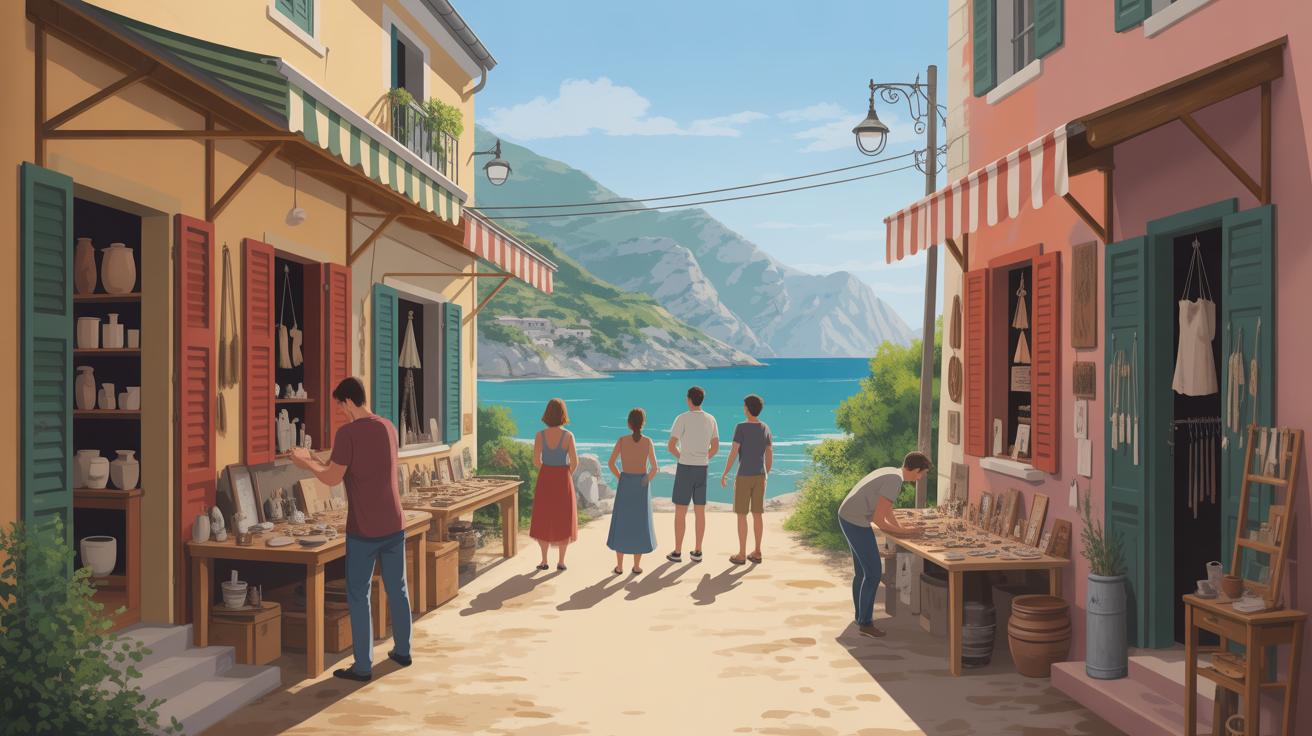 Scène ateliers artisans Balagne Corse famille Route des Artisans