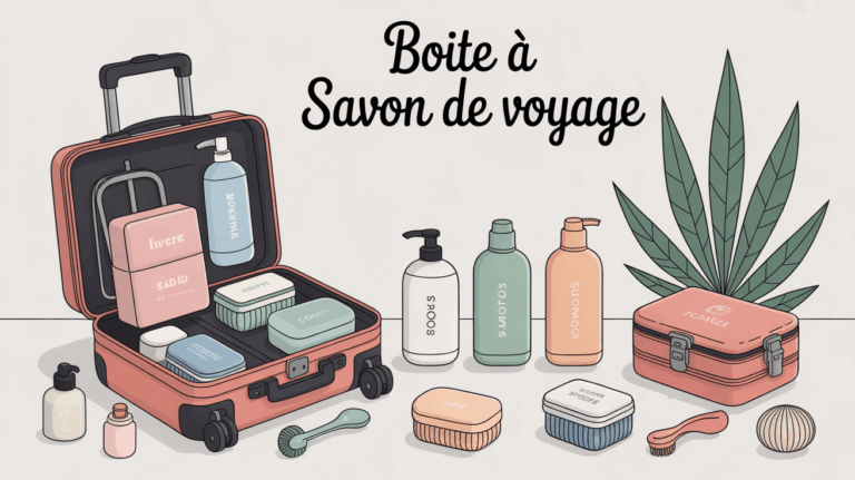 Valise ouverte avec plusieurs boites a savon de voyage design alignées