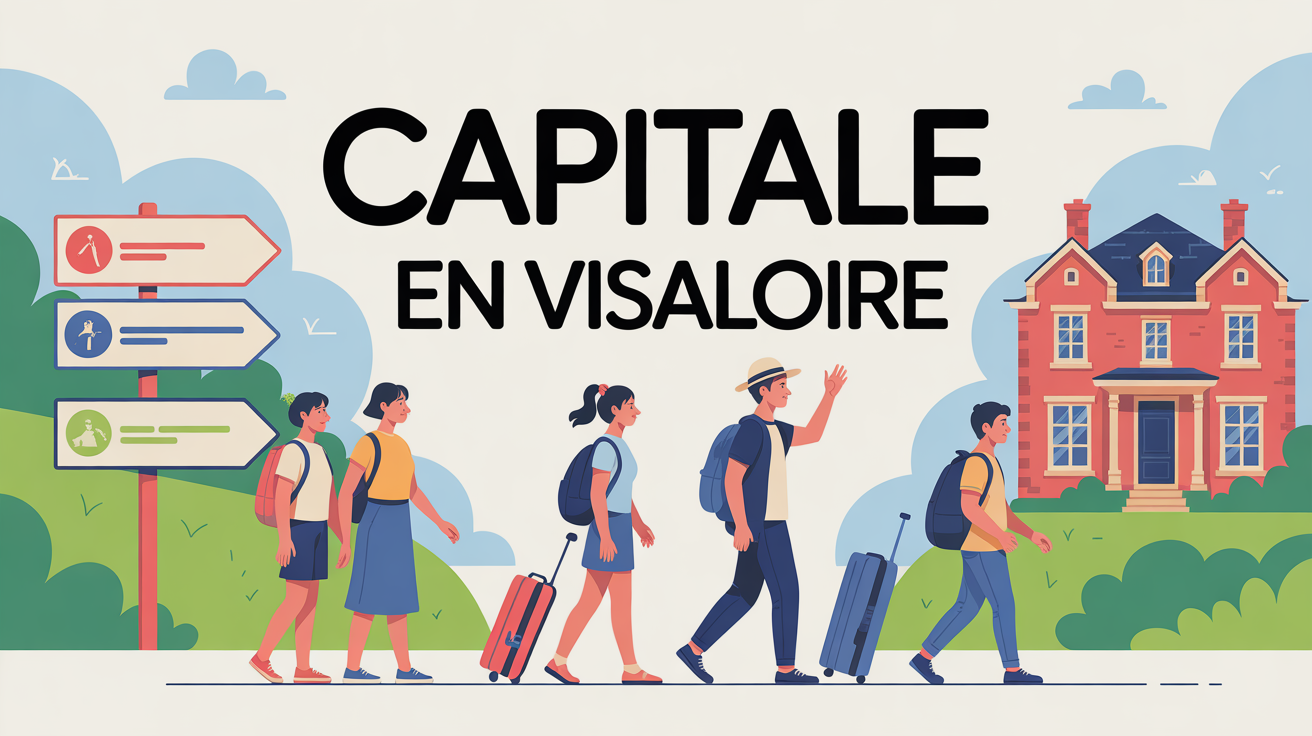 Illustration famille etudiant voyageur panneaux capitale en visaloire