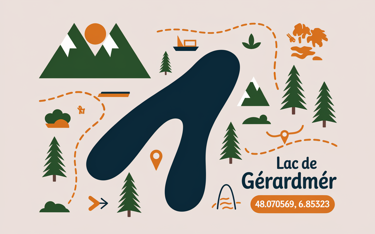 Carte stylisee Lac de Gerardmer GPS sapins montagnes