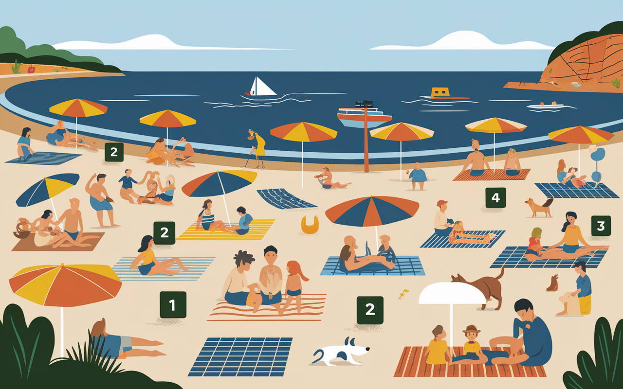 vue panoramique plages Rimini familles jeunes sportifs chiens