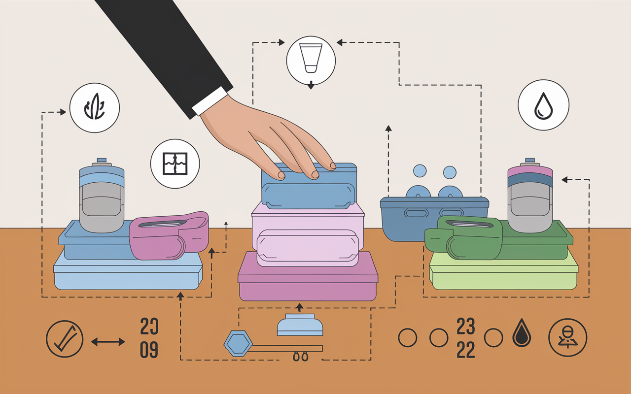 Comparatif main tenant deux boites a savon voyage, pictogrammes materiaux