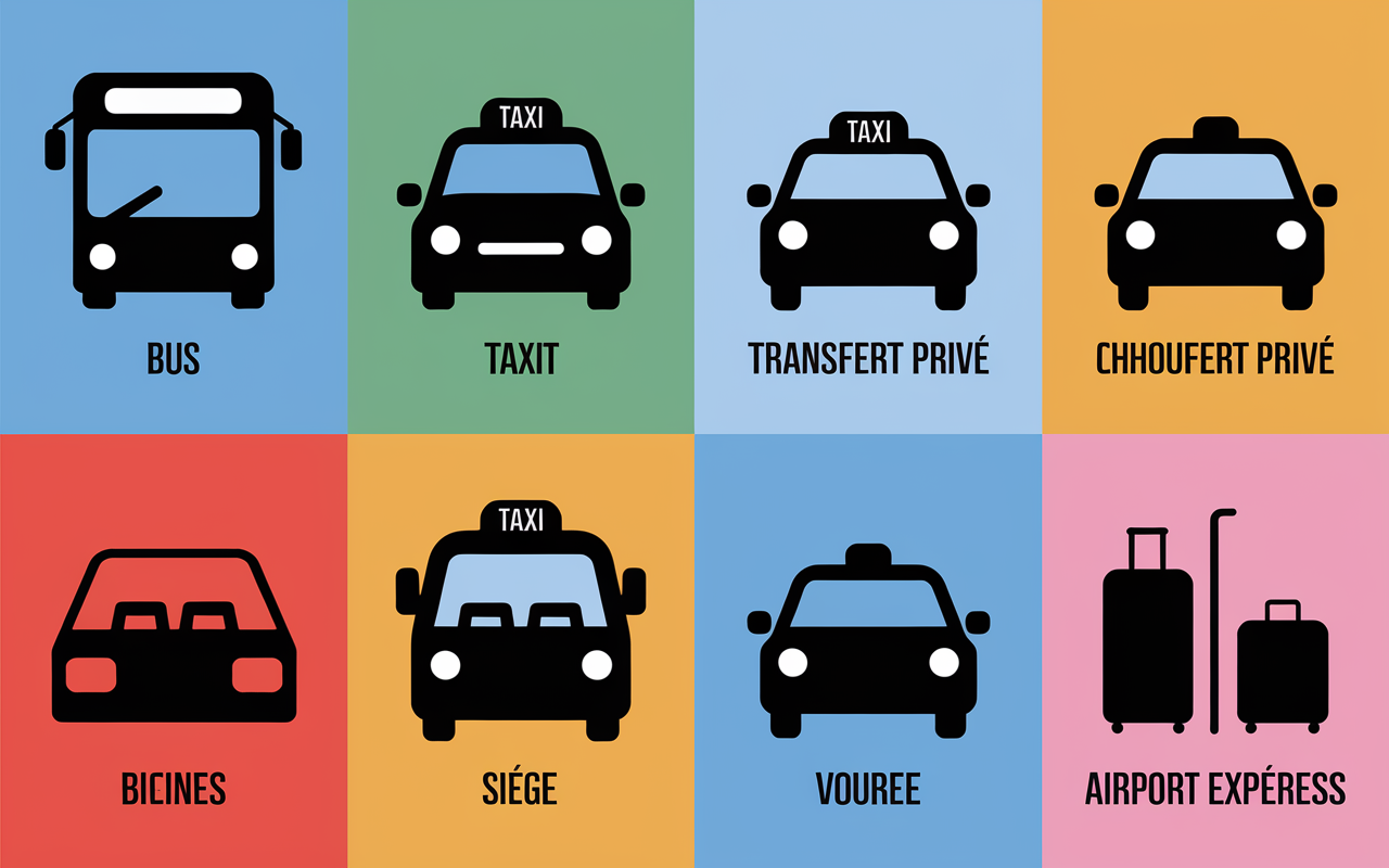 Tableau options transfert aeroport Prague bus taxi voiture