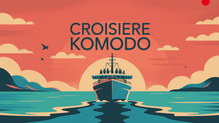 Illustration bateau croisiere Komodo coucher soleil mers turquoise