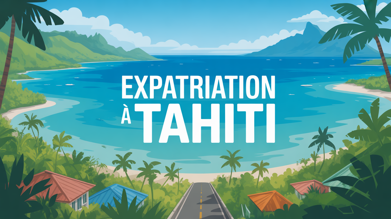 Illustration expatriation à Tahiti plage lagon montagne