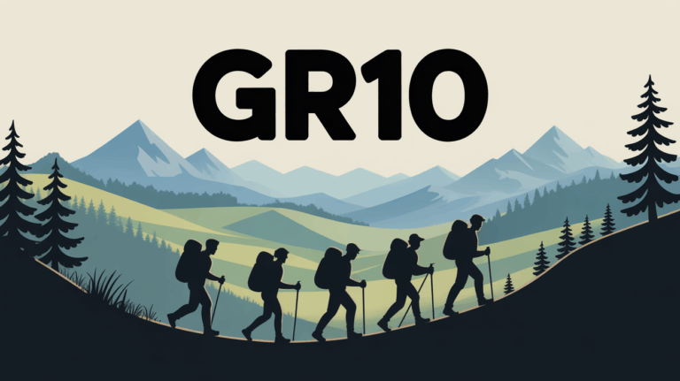 Illustration GR10, randonneurs sur sentier dans les Pyrenees