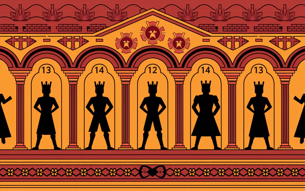 Fresque historique église Matthias Budapest avec rois, couronnes, éléments du temps