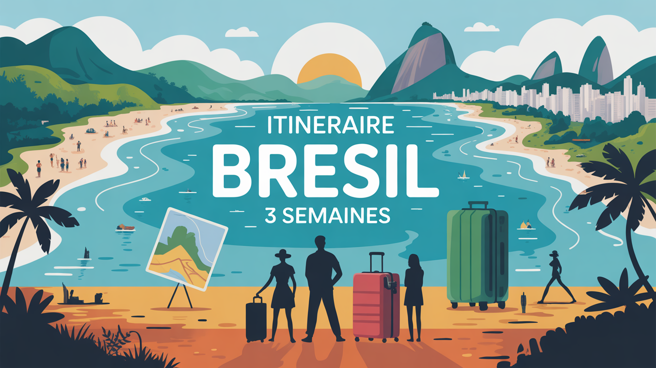 Vue panoramique stylisee de l'itineraire Bresil 3 semaines