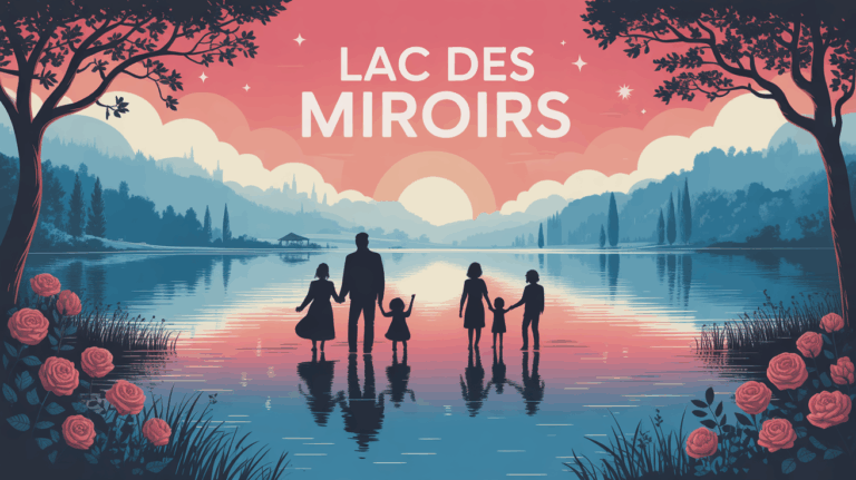 Vue Lac des Miroirs reflets et famille en balade