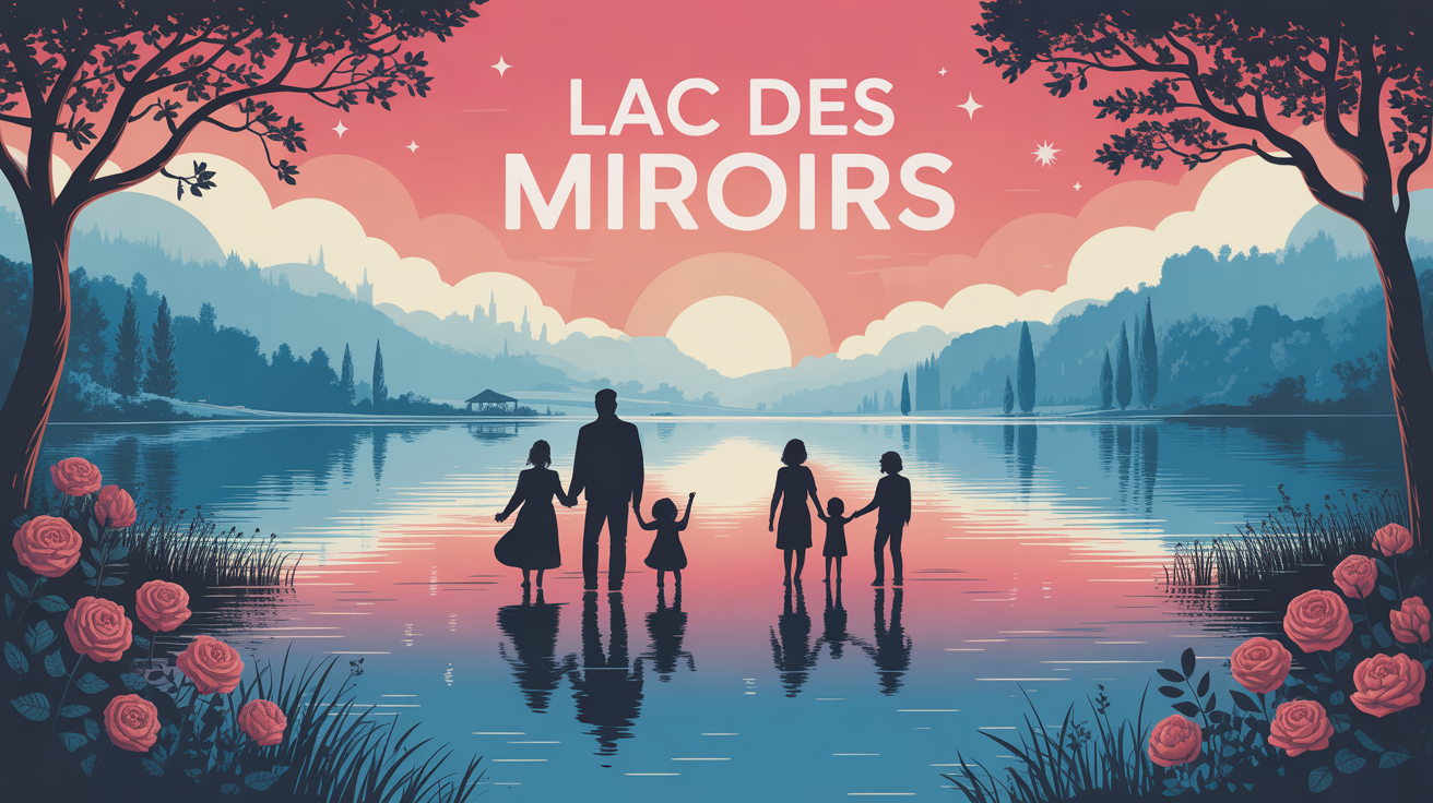 Vue Lac des Miroirs reflets et famille en balade