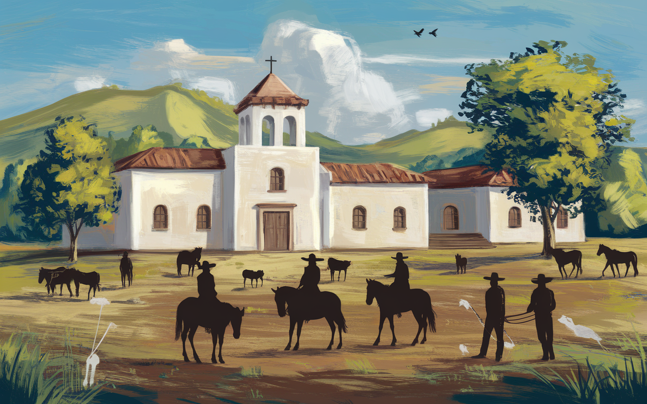Mission adobe rancho vaquero société rurale Californie mexicaine