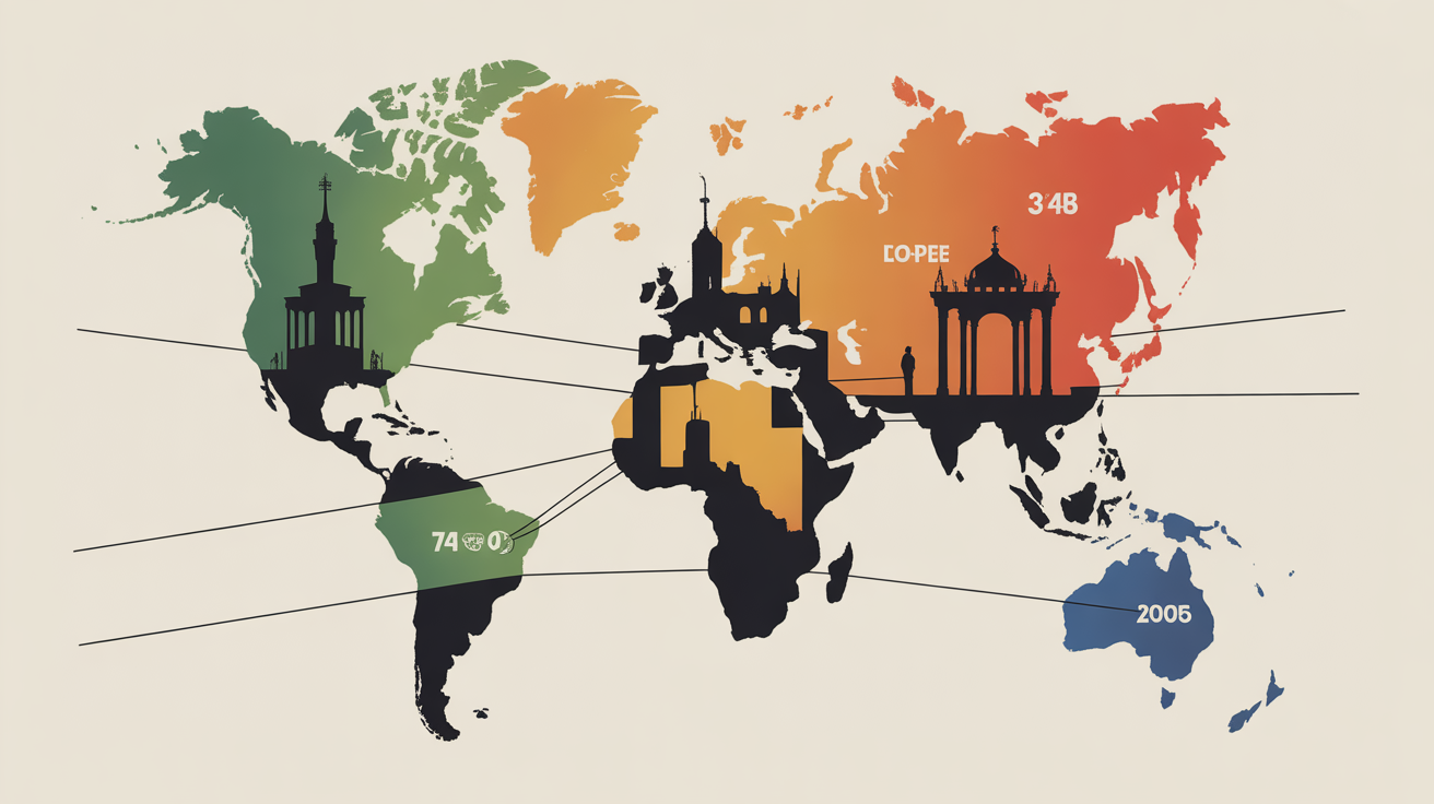 Carte stylisée monuments en R pays du monde
