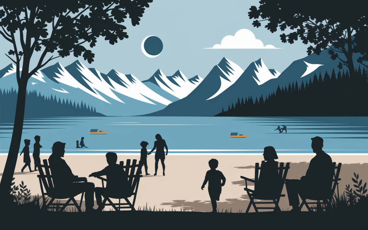 Vue plage galets Lugrin Léman familles enfants détente