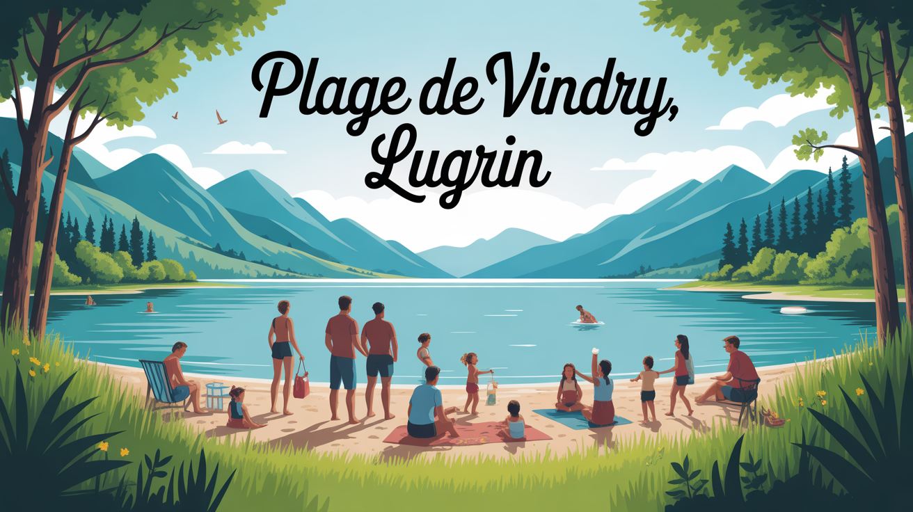 Plage de Vindry Lugrin calme au bord du Léman montagne arbres
