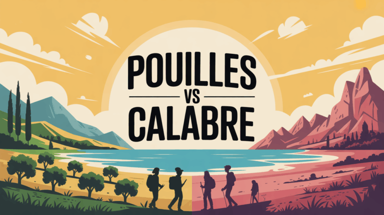 Illustration Pouilles Calabre comparaison paysages oliveraies montagnes plages