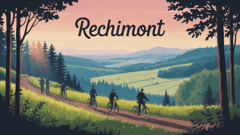 Paysage stylise Rechimont Ardennes belges, randonnee velo panorama