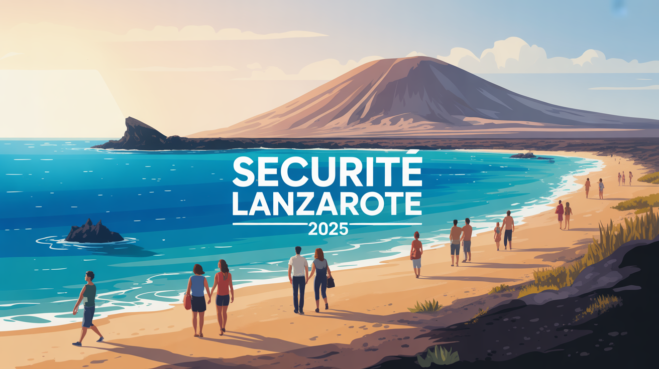 famille sur plage volcanique Lanzarote sous ciel lumineux