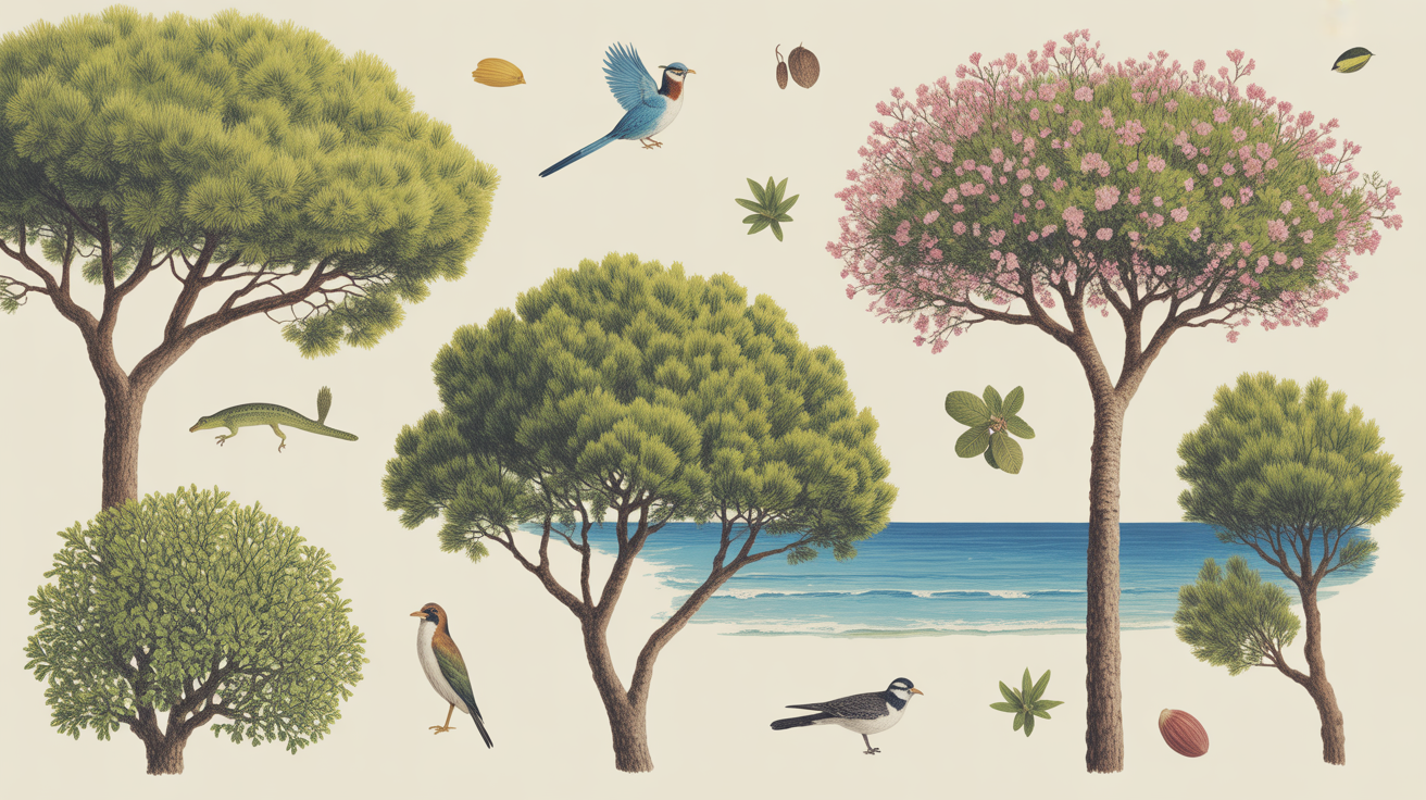 arbres mediterraneens et faune sentier tire poil
