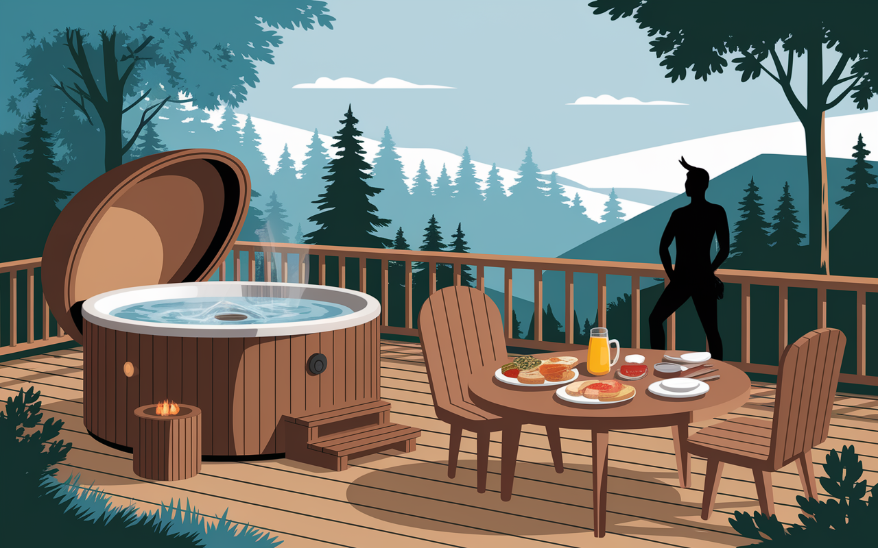 Spa terrasse équipements cabane dans les arbres Occitanie