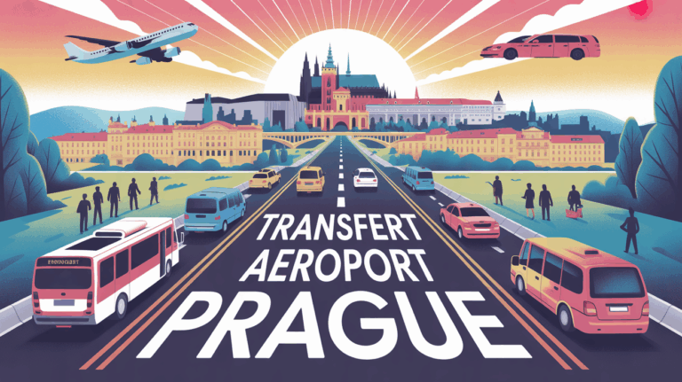 Illustration transfert aeroport Prague route ville et differents transports