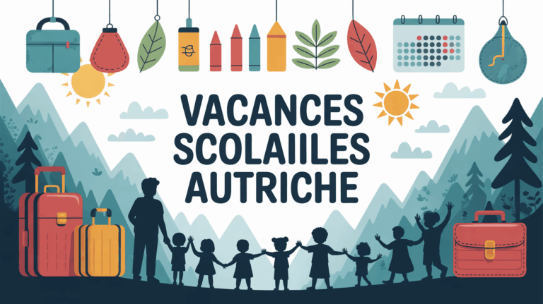 Calendrier illustré vacances scolaires Autriche fond montagnes
