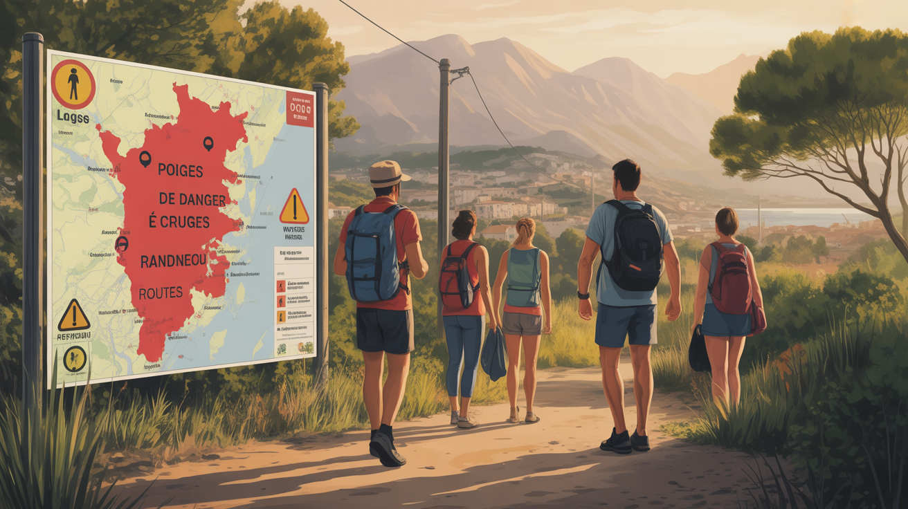 carte corse dangers plages routes silhouettes familles vigilance