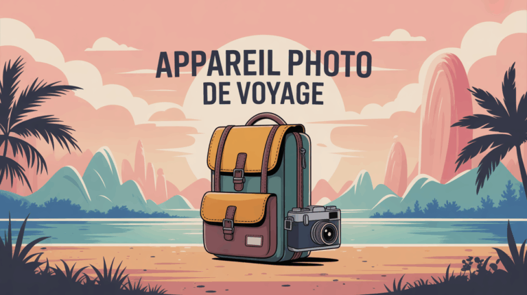 Illustration moderne appareil photo de voyage asiatique
