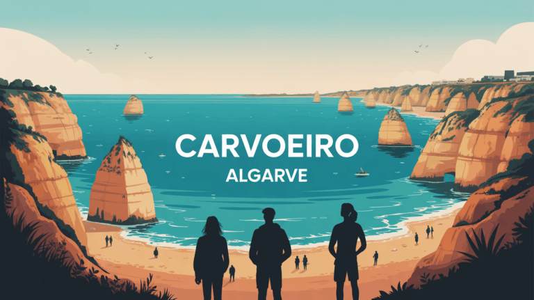 Vue stylisee falaises dorees et mer a Carvoeiro Algarve