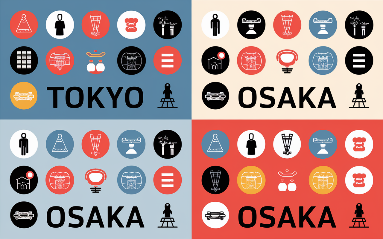 Tableau comparatif Tokyo Osaka pictogrammes Japon