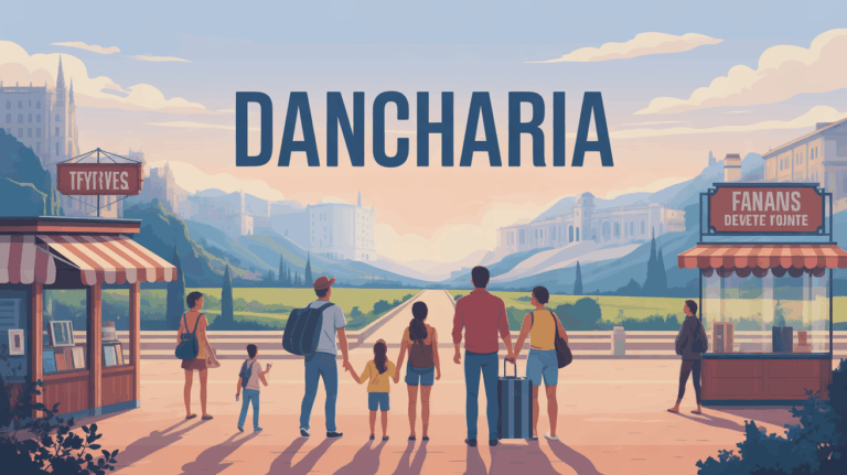 Illustration frontière Dancharia, familles et commerces, ambiance basque