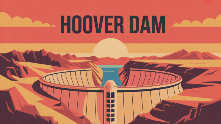 Hoover Dam dans le désert avec soleil et fleuve