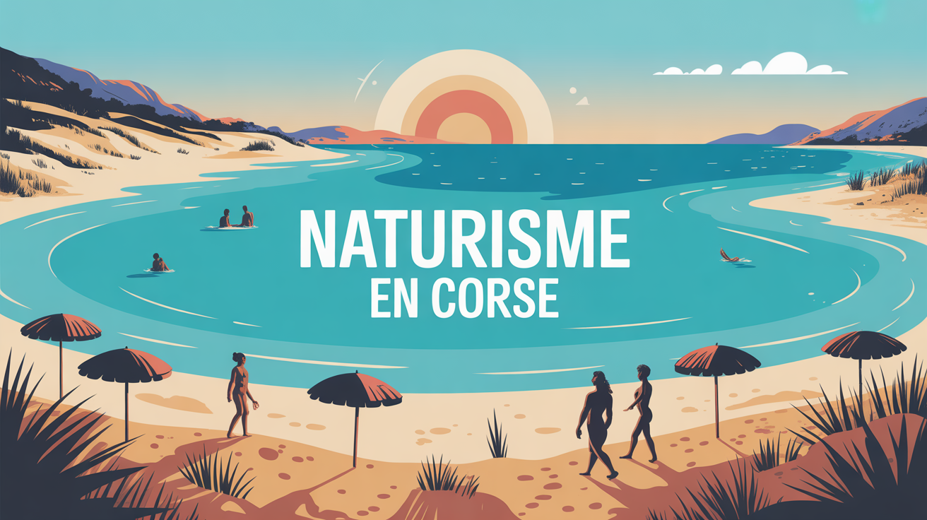 illustration plage corse naturisme et silhouettes