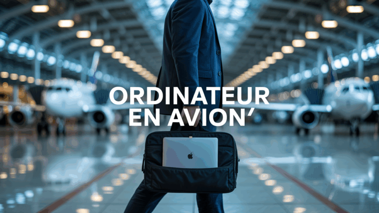 Personnage avec sac ordinateur en avion terminal