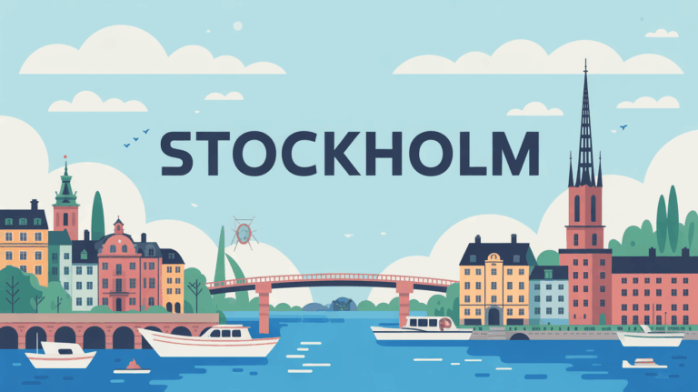 Illustration Stockholm ponts iles maisons sejour week end