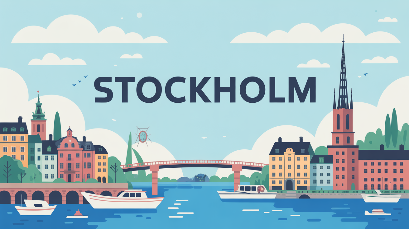 Illustration Stockholm ponts iles maisons sejour week end