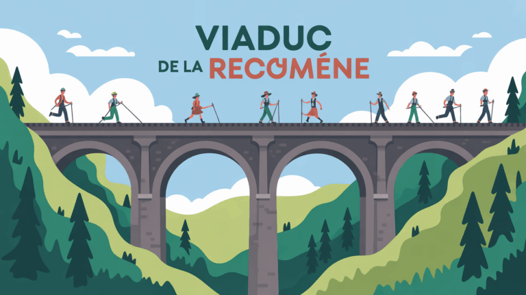 illustration viaduc de la recoumene paysage randonneurs tyrolienne