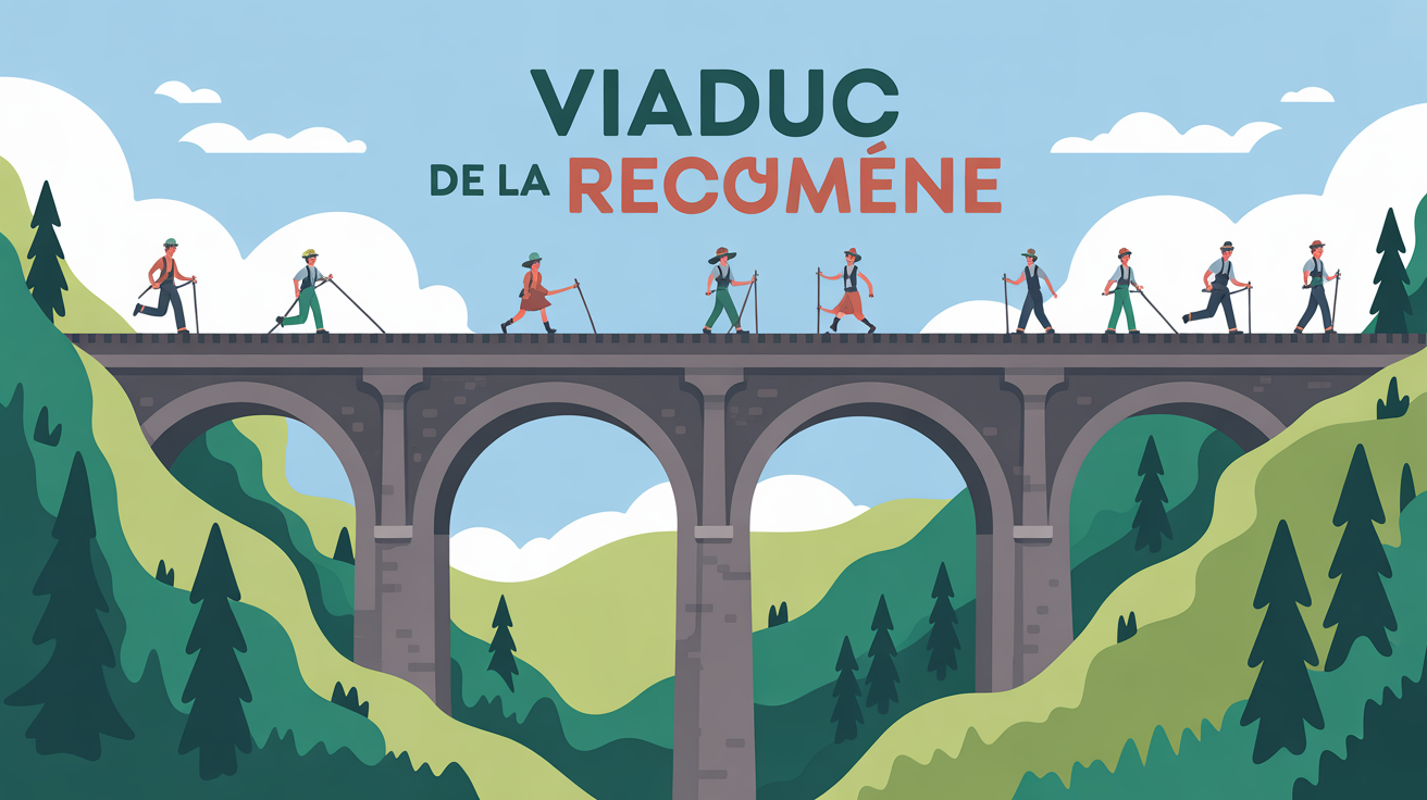 illustration viaduc de la recoumene paysage randonneurs tyrolienne