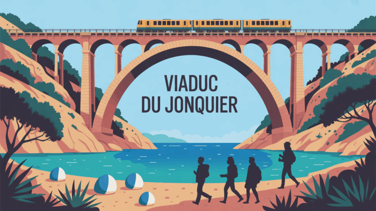 Viaduc du Jonquier sur calanque turquoise avec randonnée et train