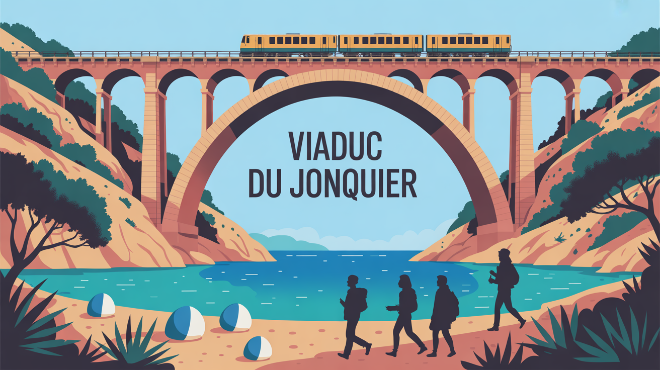 Viaduc du Jonquier sur calanque turquoise avec randonnée et train