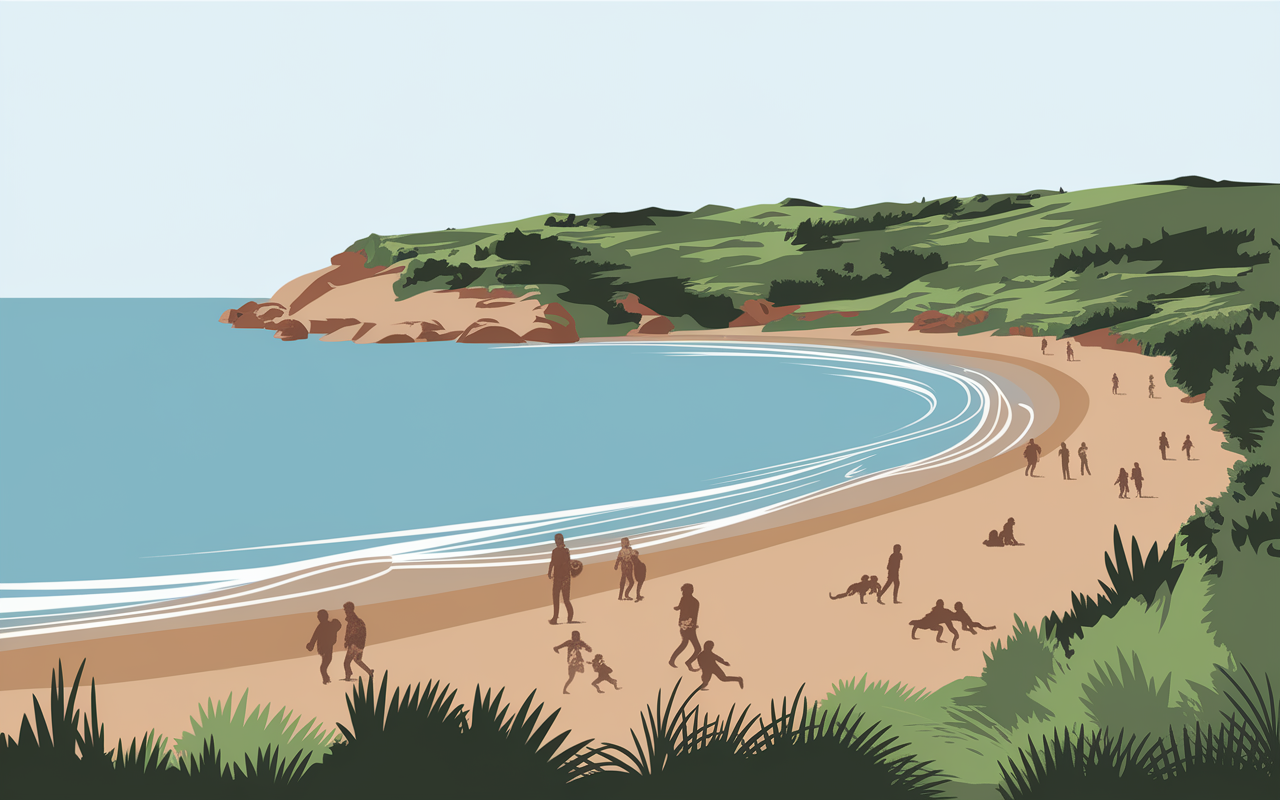 Panorama plage sauvage Tenutella sable tamaris jeux enfants