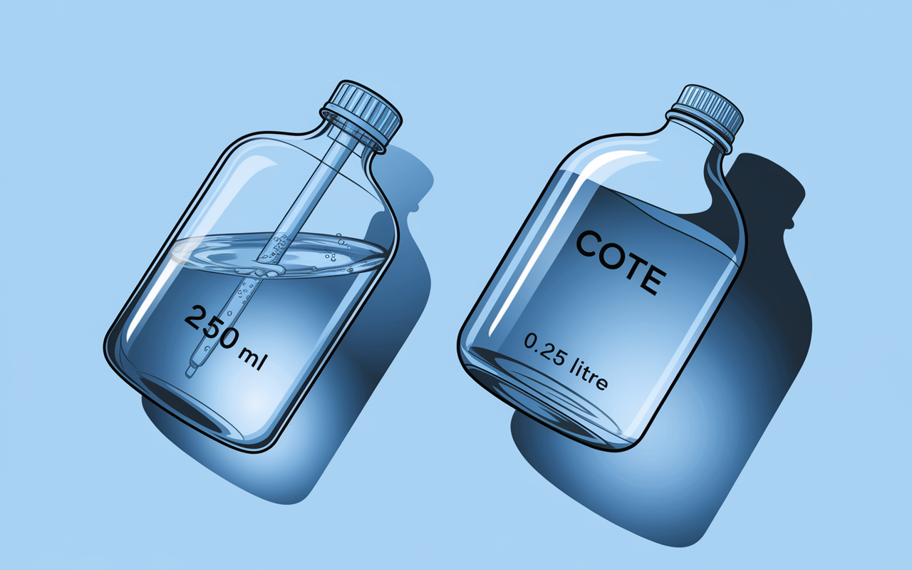 verre doseur bouteille eau 250 ml en litre
