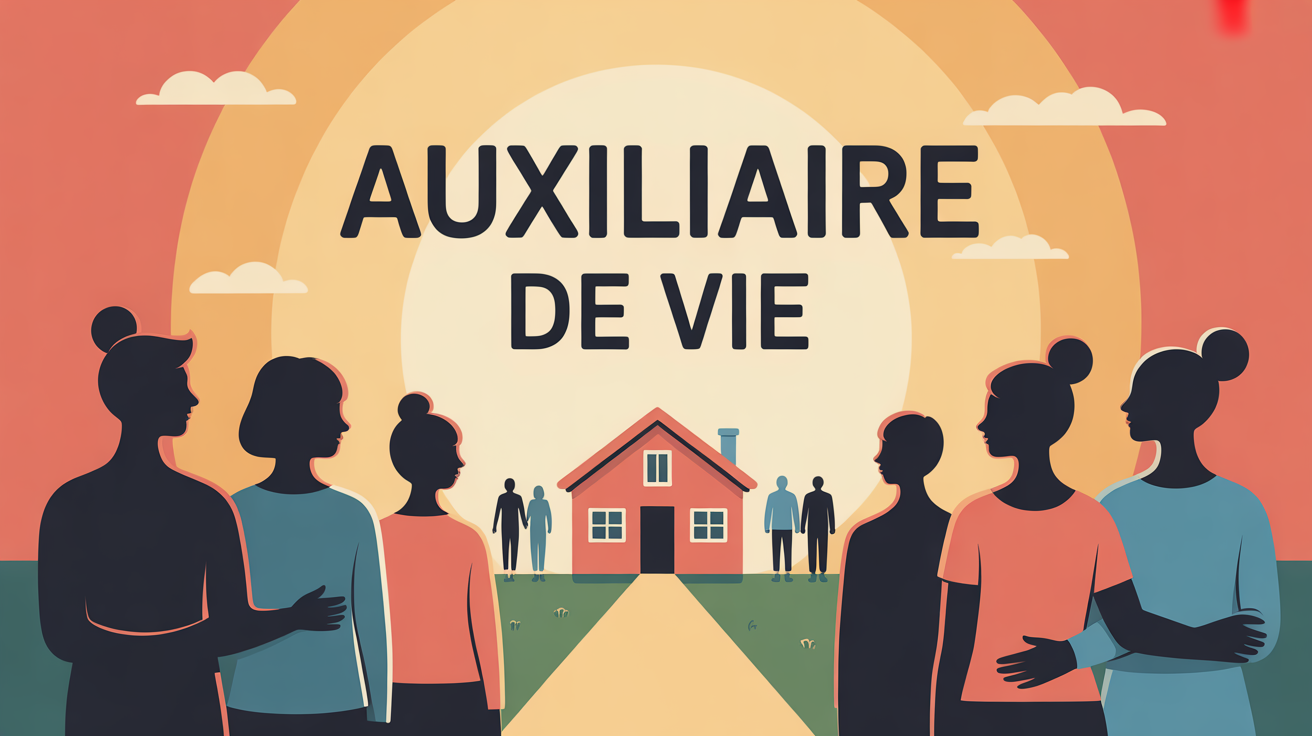 Silhouettes personnes auxiliaire de vie entraide devant maison