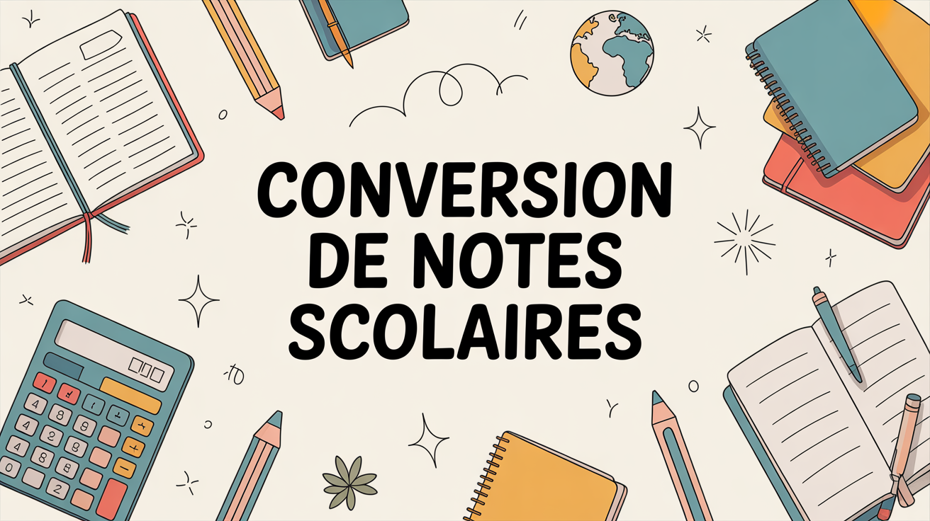 Univers cahier calculatrice crayons conversion notes scolaires