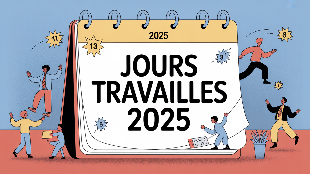 Calendrier 2025 jours travaillés, chiffres en surbrillance