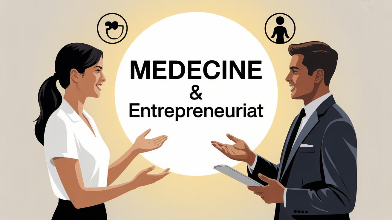 Deux silhouettes, medecine et entrepreneuriat, mere fille
