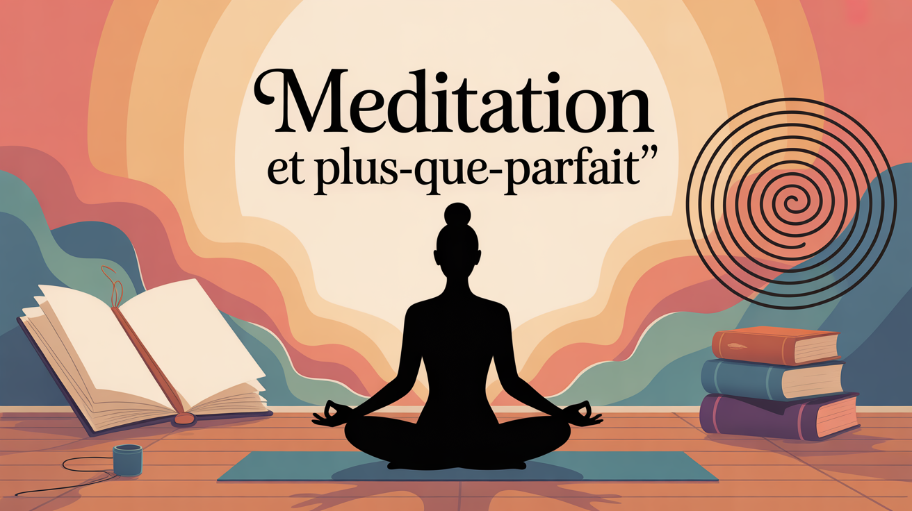 meditation plus que parfait sur tapis yoga devant livre