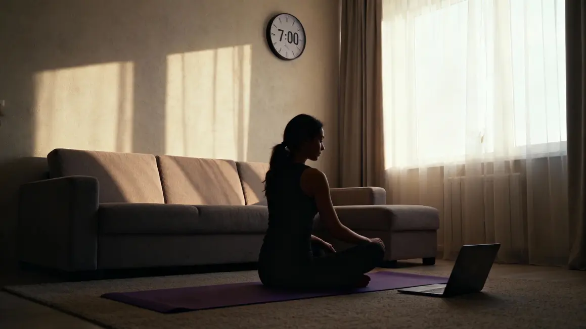yoga domicile salon matin ordinateur