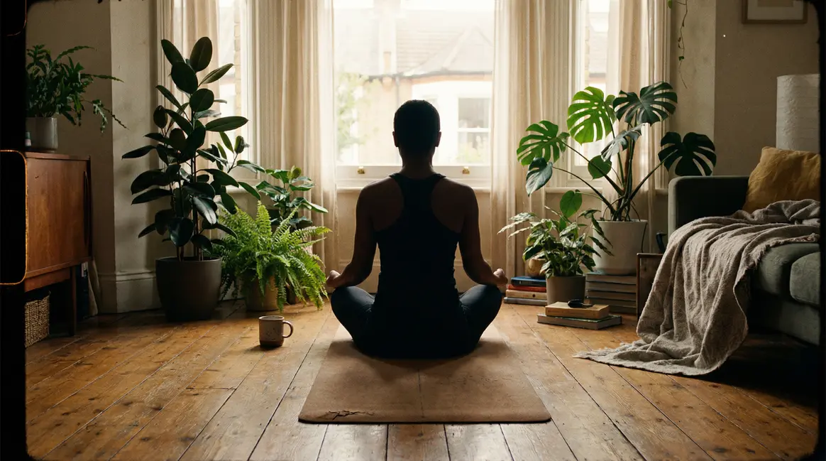 tapis de yoga dans un salon lumineux ambiance calme